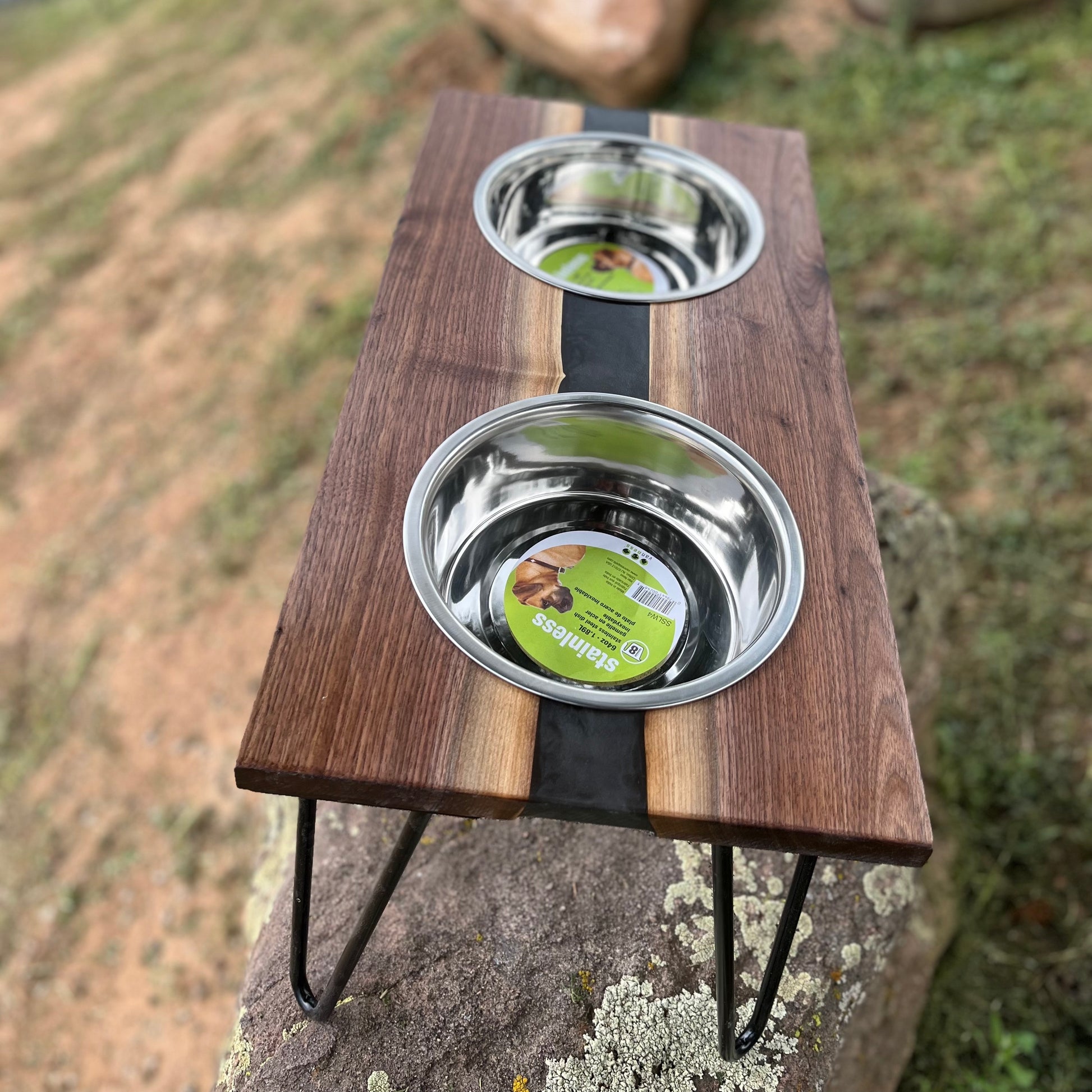 Live Edge Pet Bowl Stand, Hairpin Leg Pet Feeder, Wooden Dog Bowl Stand,  Live Edge Pet Stand 