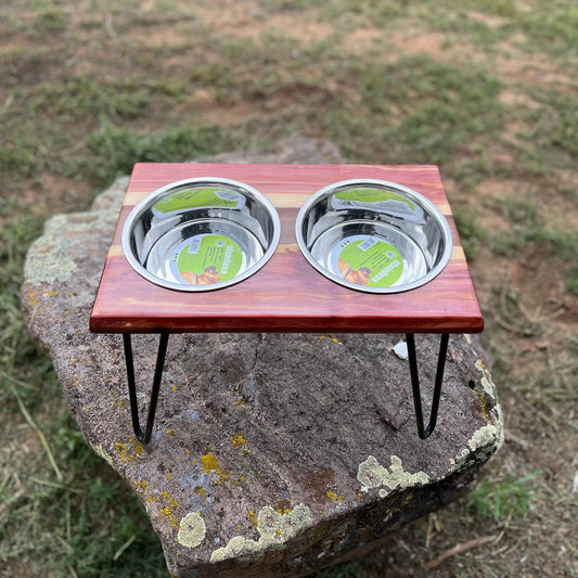 Natural Wood Dog Bowl Stand, Handmade Dog Bowl Stand